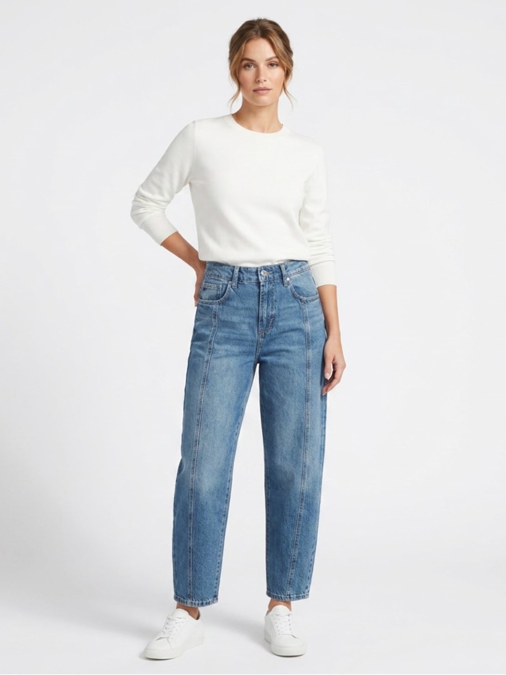 NWT Kensie The Jessica High Rise Cropped Barrel Leg Jeans Blue Stretch Sz 2/26